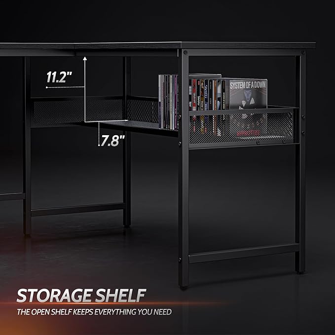 CubiCubi L Shaped Gaming Desk with Power Outlets and USB Charging Ports, 58" Reversible Corner Computer Desk with Storage Shelves and Drawer, Home Office Desk with Bookshlf, Black - LeafyLoom