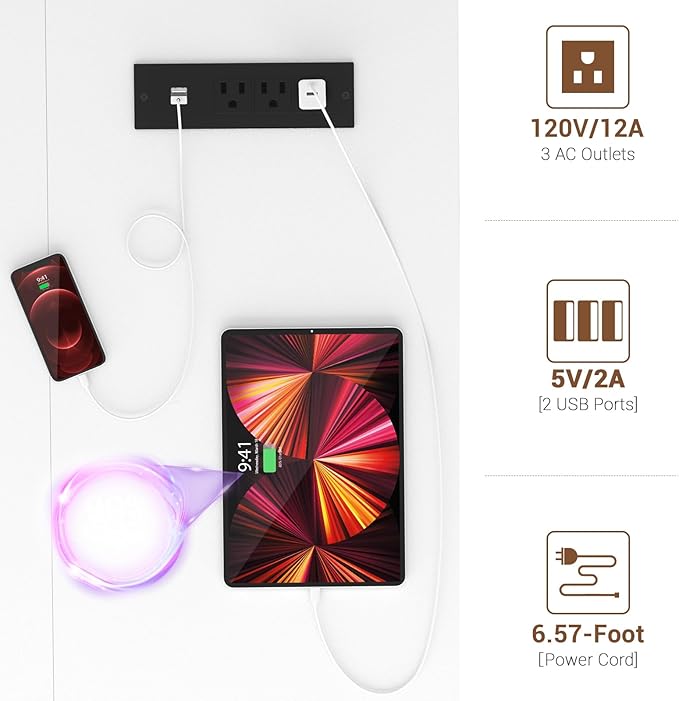 armocity Computer Desk with LED Lights, Gaming Desk with Power Outlet and USB, 40 Reversible Laptop Table with Moveable Monitor Stand, Small Desk for Small Spaces, Office, Gaming Room, White - LeafyLoom