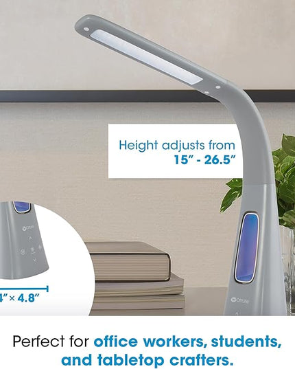 OttLite Cool Breeze LED Lamp with Fan (Gray) - 3-Speed Bladeless Fan & 5 Brightness Settings with Touch Activated Controls, Energy-Efficient Natural Daylight LEDs for Home Office, Desk, & Dorms - LeafyLoom