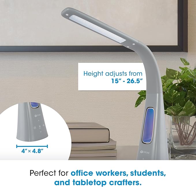 OttLite Cool Breeze LED Lamp with Fan (Gray) - 3-Speed Bladeless Fan & 5 Brightness Settings with Touch Activated Controls, Energy-Efficient Natural Daylight LEDs for Home Office, Desk, & Dorms - LeafyLoom
