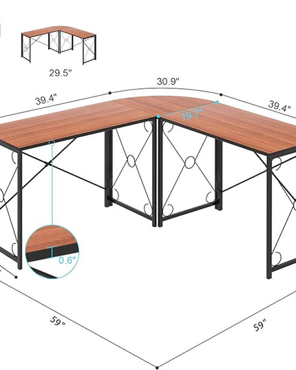 VECELO 59"x59" L Shaped Desk for Computer Gaming Multi-Usage Long 2 Person Table for Home Office Sturdy Writing Workstation, Easy Assembly/Saving Space, Rustic Brown - LeafyLoom