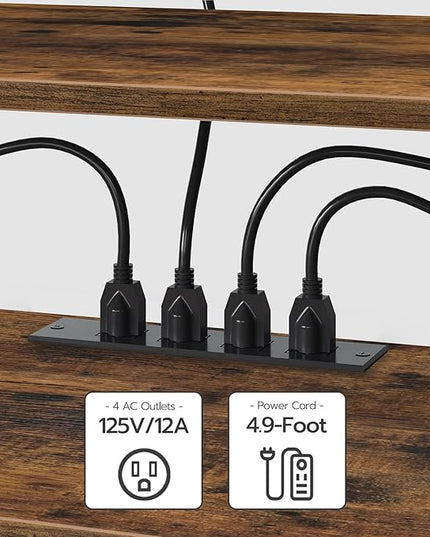 HOOBRO TV Stand with Power Outlets to 65 Inches, TV Console Table with Open Storage Shelves, Industrial Media Entertainment Center for Living Room Bedroom, Rustic Brown and Black BF40DS01 - LeafyLoom