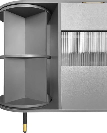 51.1" Rotating Storage Cabinet Sideboard with 2 Doors of Tempered Changhong Glass and 2 Drawers,Wooden Console Table,w/Built-in Shelves & Turntable,for Living Room,Gray - LeafyLoom