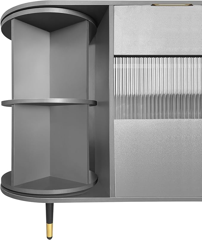 51.1" Rotating Storage Cabinet Sideboard with 2 Doors of Tempered Changhong Glass and 2 Drawers,Wooden Console Table,w/Built-in Shelves & Turntable,for Living Room,Gray - LeafyLoom