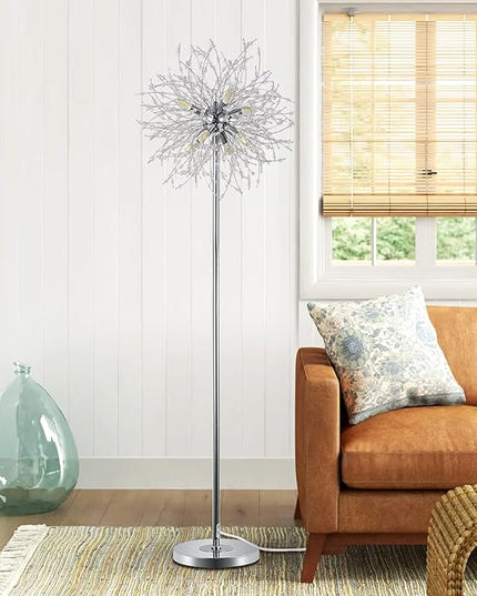 Airposta Crystal Floor Lamp for Bedroom, Floor Lamp for Living Room, Elegant Standing Lamp, 69" Tall Pole Lamp, Modern Floor Lamp for Room Decor, 32 Firework Crystal Harnesses Included, Chrome Finish - LeafyLoom