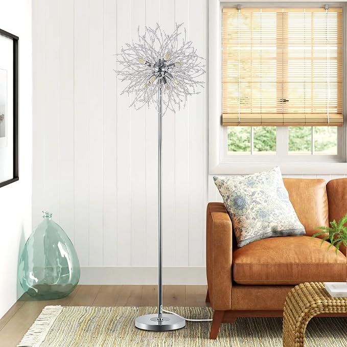 Airposta Crystal Floor Lamp for Bedroom, Floor Lamp for Living Room, Elegant Standing Lamp, 69" Tall Pole Lamp, Modern Floor Lamp for Room Decor, 32 Firework Crystal Harnesses Included, Chrome Finish - LeafyLoom