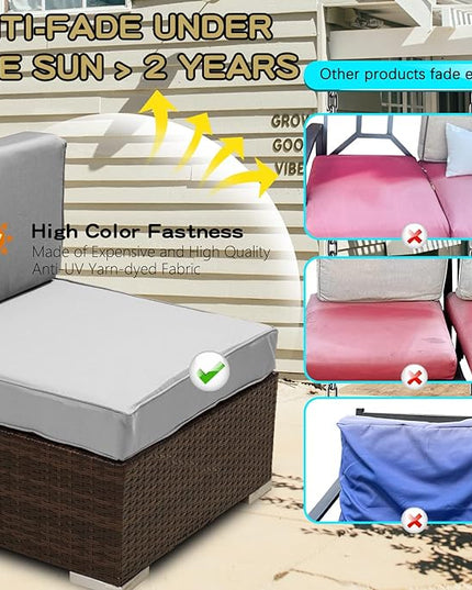 ClawsCover 12 Pack Outdoor Seat and Back Cushions Replacement Covers Fit for 6Pieces 5-Seater Wicker Rattan Patio Furniture Conversation Set Sectional Couch Chairs,Grey-Include Cover Only - LeafyLoom