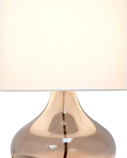 Simple Designs LT2063-SMW Small Glass Raindrop Bedside Table Lamp with White Fabric Shade, Smoke Gray - LeafyLoom