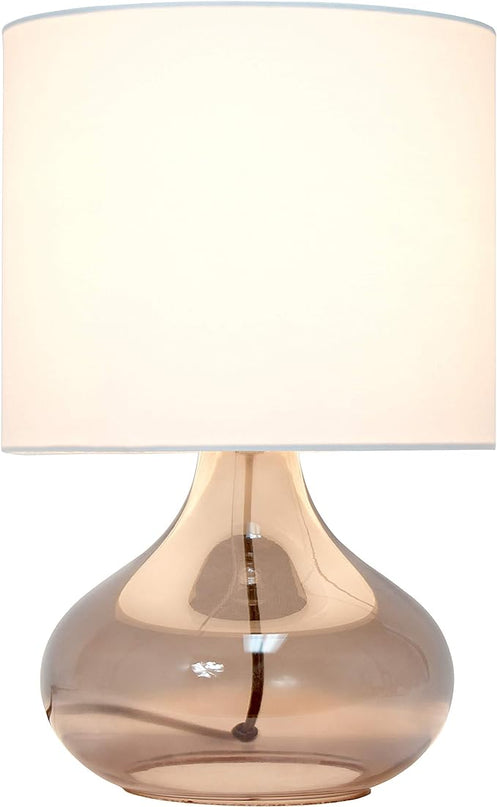 Simple Designs LT2063-SMW Small Glass Raindrop Bedside Table Lamp with White Fabric Shade, Smoke Gray - LeafyLoom