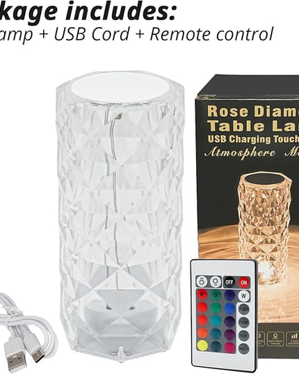 Rose Touch Lamp RGB Night Light, USB Rechargeable Touch Remote Control Crystal Light for Bedroom Living Room Home Decor Colorful Decorative Lights - LeafyLoom