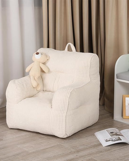 Kids Bean Bag Chair with a Plush Bear, Comfy Toddler Chair for Boys and Girls, Beige - LeafyLoom