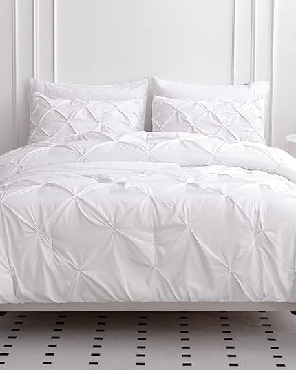 LANE LINEN Bedding Comforter Set for Split King Mattress, Soft 8 Piece Split King Bed in a Bag with 1 King Comforter, 1 King Size Flat Sheet, 2 Twin XL Fitted Sheets, 2 Pillowcases & 2 Shams - White - LeafyLoom