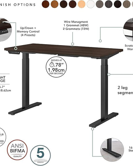 Bush Business Furniture Move 60 Electric Ergonomic Sit-Stand Computer Table for Home and Professional Office, 72W x 30D, Black Walnut - LeafyLoom