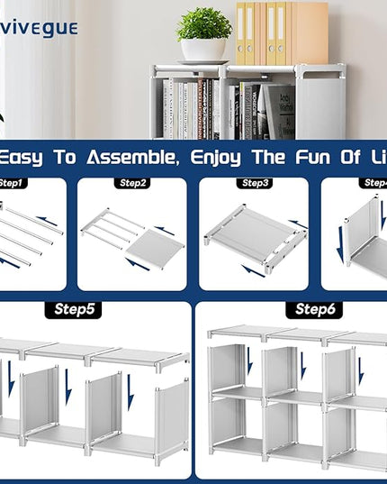 Mavivegue Book Shelf, 6 Cube Storage Organizer, DIY Bookcase, Metal Cube Bookshelf,Tall Book case for Bedroom, Living Room,Office,Closet Storage Organizer, White Cubicle Storage Rack - LeafyLoom