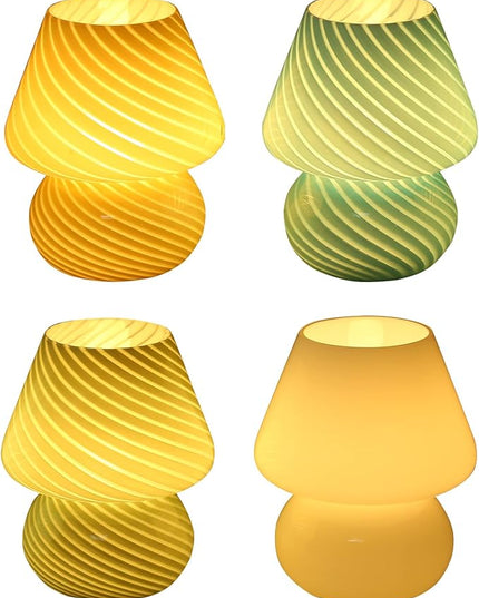 Mushroom Lamp,Vintage Glass Mushroom Bedside Table Lamps Yellow Murano Style Small Nightstand Desklamp Swirl Light for Home Decor, Dining, Living, Bedroom, Gift (Bright Yellow) - LeafyLoom