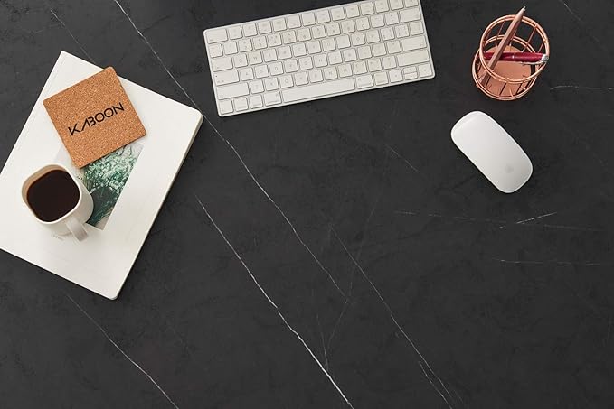 Kaboon Universal Tabletop 59.1"x23.62", Solid One-Piece Melamine Table Top, Double Desk L-Desk DIY, Home and Office Countertop, Cloud Atlas/Black Marble - LeafyLoom