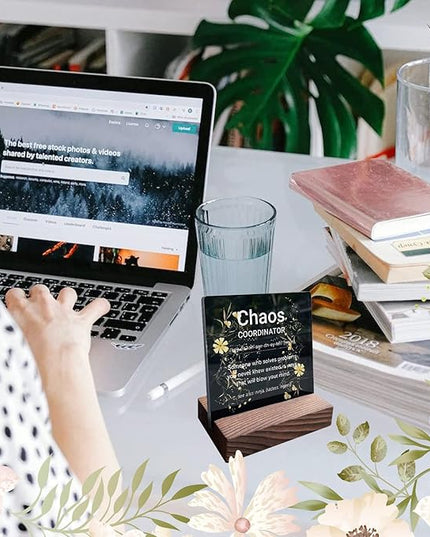 Chaos Coordinator Gifts for Women Office Manager Gifts for Women Desk Accessories for Women Office Funny Chaos Coordinator Desk Sign Cute Desk Accessories Set for Women Office ads2 black - LeafyLoom