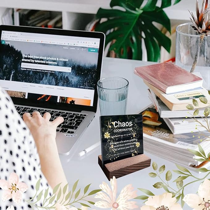 Chaos Coordinator Gifts for Women Office Manager Gifts for Women Desk Accessories for Women Office Funny Chaos Coordinator Desk Sign Cute Desk Accessories Set for Women Office ads2 black - LeafyLoom