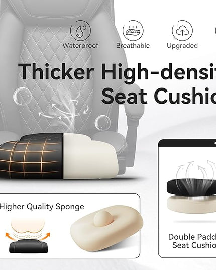 Office Chair, Executive Leather Chair Adjustable High Back, Ergonomic Computer Desk Chair Lumbar Support, Big and Tall Office Chair with Footrest, Comfy Reclining Chair for Home Office - LeafyLoom