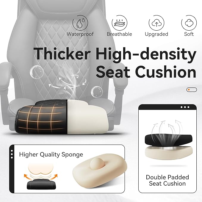 Office Chair, Executive Leather Chair Adjustable High Back, Ergonomic Computer Desk Chair Lumbar Support, Big and Tall Office Chair with Footrest, Comfy Reclining Chair for Home Office - LeafyLoom