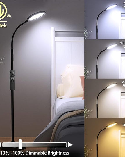 Floor Lamp,Super Bright Dimmable LED Lamps for Living Room, Custom Color Temperature Standing Lamp with Remote Push Button, Adjustable Gooseneck Reading Floor Lamp for Bedroom Office Black - LeafyLoom