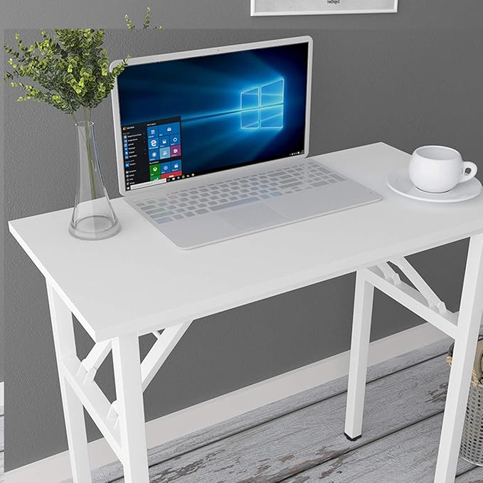 SogesGame 31.5 inches Small Desk Computer Desk for Small Space Small Folding Table Small Writing Desk Compact Desk Foldable Desk No Install Needed, White - LeafyLoom