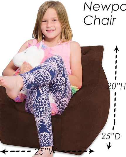 Posh Creations Structured Comfy Bean Bag Chair for Gaming, Reading, and Watching TV, Newport Chair, Rabbit Fur - Brown - LeafyLoom