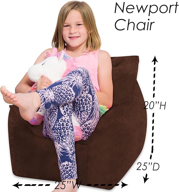 Posh Creations Structured Comfy Bean Bag Chair for Gaming, Reading, and Watching TV, Newport Chair, Rabbit Fur - Brown - LeafyLoom