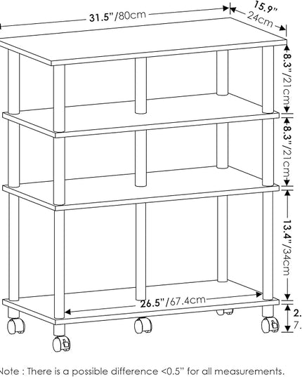 Furinno Helena 4-Tier Multifunction Rolling Kitchen Island Dining Cart on Wheels, Columbia Walnut/Black - LeafyLoom