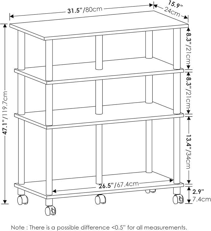 Furinno Helena 4-Tier Multifunction Rolling Kitchen Island Dining Cart on Wheels, Columbia Walnut/Black - LeafyLoom