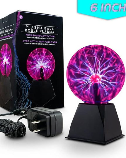 Interactive 6" Plasma Ball - Purple with Black Base, Mesmerizing Lightning Show, Sensitive to Touch & Responsive to Sound, Novelty Lamp, Magic Plasma Lamp for Gift - LeafyLoom