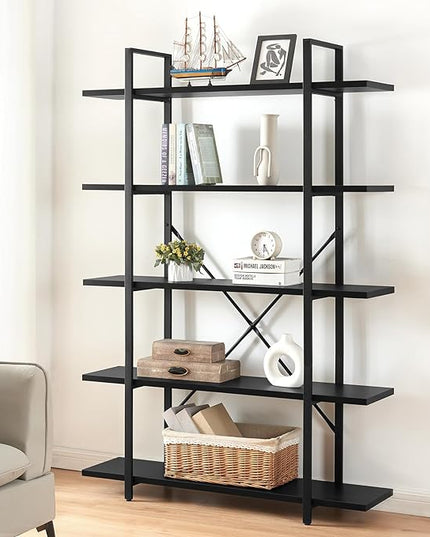 HOMISSUE Bookshelf,5-Tier Bookshelf Industrial Bookcase and Bookshelves,Rustic Storage Rack with Open Shelves for Living Room Bedroom and Kitchen - LeafyLoom