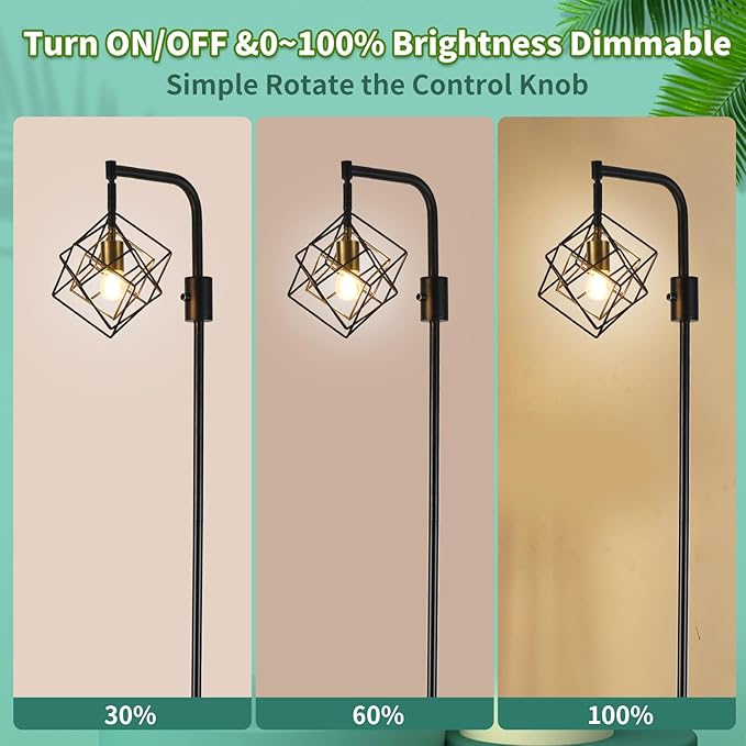 Dimmable Farmhouse Floor Lamp for Living Room, 1 Light Rustic Standing Tall Lamp, Modern Bright Floor Lamp, Industrial Standing Lamp for Bedroom, Tall Pole Lamps Office, LED Bulbs Included. - LeafyLoom