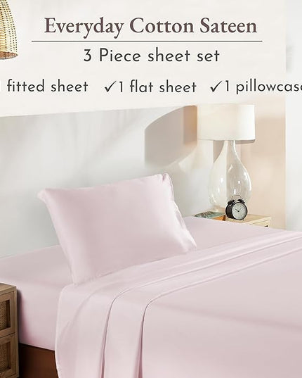 California Design Den Soft Twin Size Bed Sheets Cotton, 3 Piece Twin Sheet Set with Sateen Weave, Cooling Sheets - Pink - LeafyLoom