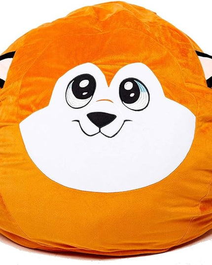 Extra Large Animal Bean Bag Chair Cover and Soft Toy and Linen Storage Organizer for Room Decor (Fox) - LeafyLoom