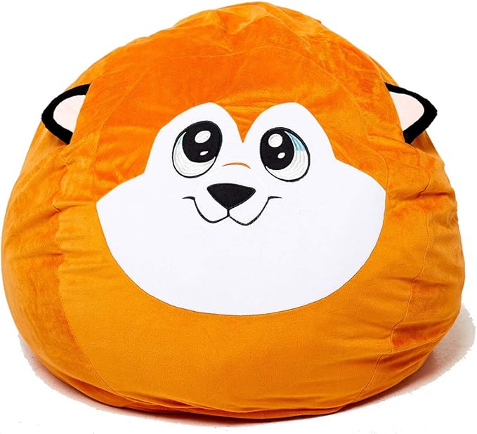 Extra Large Animal Bean Bag Chair Cover and Soft Toy and Linen Storage Organizer for Room Decor (Fox) - LeafyLoom
