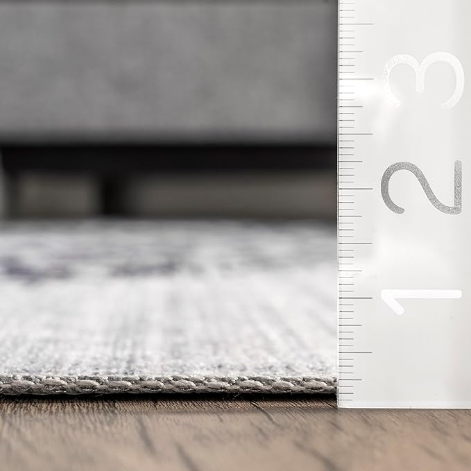 nuLOOM Starfish and Stripes Machine Washable Ultra Thin Area Rug, 5' x 8', Light Grey - LeafyLoom