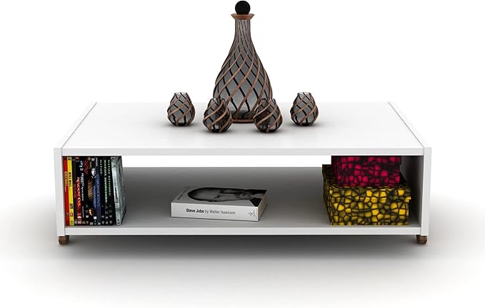 NicBex Coffee Table Wooden Coffee Table with Storage Rectangle Center Tables with Open Shelf and Metal Frame Dining Table for Living Room, Dining Room, Office, and Bedroom,35.4" W, White - LeafyLoom