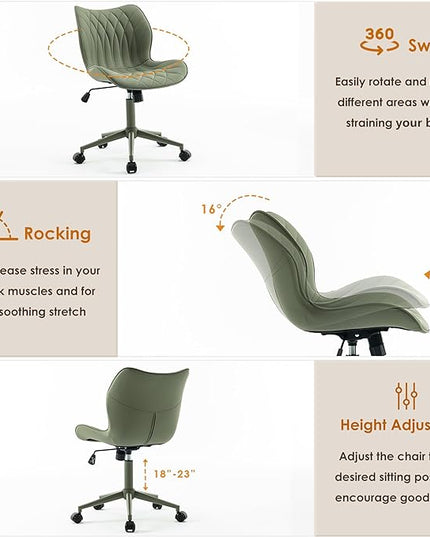 YOUNUOKE Office Desk Chair, Comfy Home Office Chairs, Small Comfortable Desk Chairs with Wheels, Armless PU Leather Chairs for Computer Conference, Olive - LeafyLoom