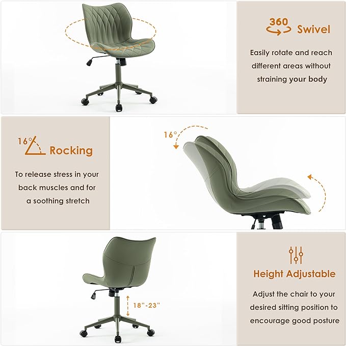 YOUNUOKE Office Desk Chair, Comfy Home Office Chairs, Small Comfortable Desk Chairs with Wheels, Armless PU Leather Chairs for Computer Conference, Olive - LeafyLoom