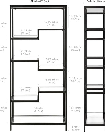 Henn&Hart 68" Tall Rectangular Bookcase in Blackened Bronze, for Home Office, Living Room - LeafyLoom