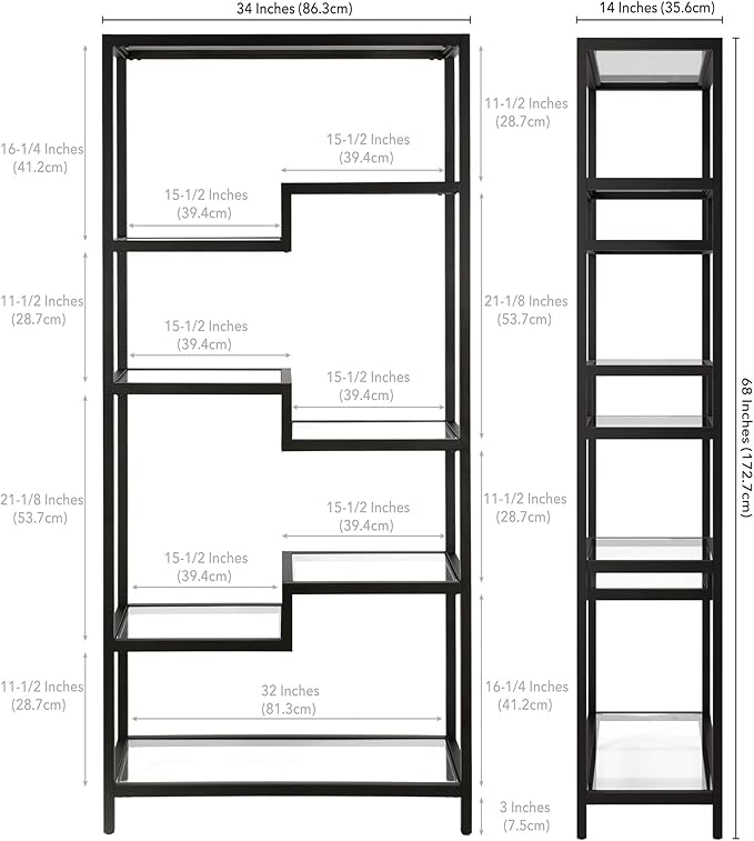 Henn&Hart 68" Tall Rectangular Bookcase in Blackened Bronze, for Home Office, Living Room - LeafyLoom