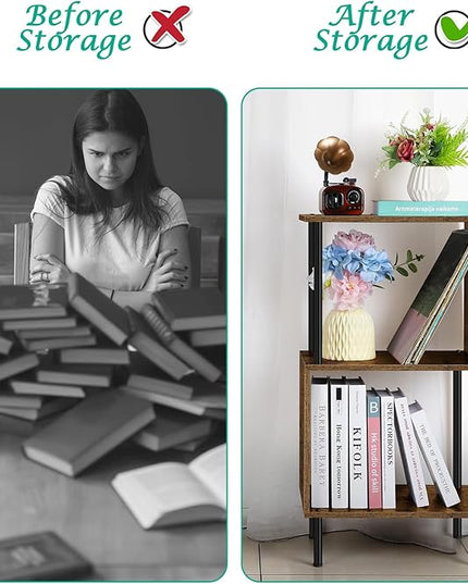 ETELI 3 Tier Short Bookshelf Narrow Standing Bookcase Shelf Small Bookshelf with Storage for Farmhouse, Living Room, Bedroom, and Home Office - LeafyLoom
