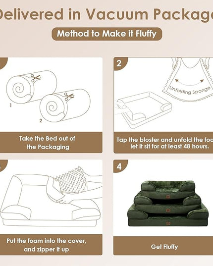 EHEYCIGA Orthopedic XL Dog Beds, Waterproof Memory Foam Dog Bed for Extra Large Dogs, Non-Slip Bottom and Egg-Crate Foam Big Dog Couch Bed with Washable Removable Cover, Dark Green EHEYCIGA