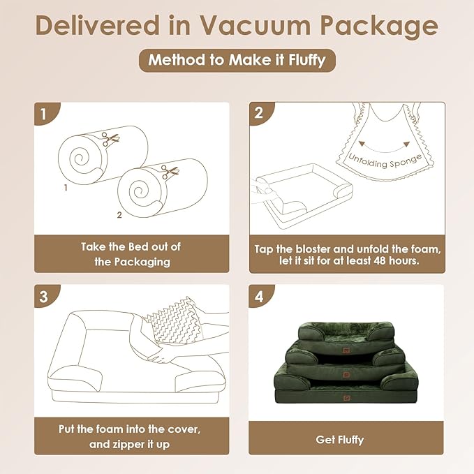 EHEYCIGA Orthopedic XL Dog Beds, Waterproof Memory Foam Dog Bed for Extra Large Dogs, Non-Slip Bottom and Egg-Crate Foam Big Dog Couch Bed with Washable Removable Cover, Dark Green EHEYCIGA