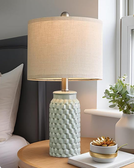 20.5 inches Modern Ceramic Green Bedside Lamp Set of 2 for Bedroom Decor Farmhouse Table Lamp for Living Room Office Dorm - LeafyLoom