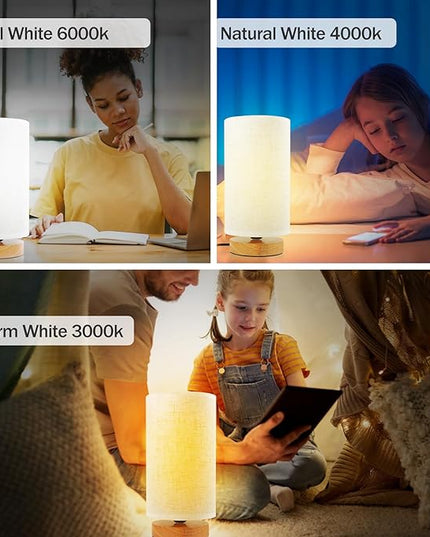 Minimalist Bedside Table Lamps for Bedrooms Set of 2, 3 Color Temperature Bedside Lamps with Round Fabric Linen Shade,Small Desk Lamp Night Nightstand Lamp Set for Living Room, Reading ,Office - LeafyLoom