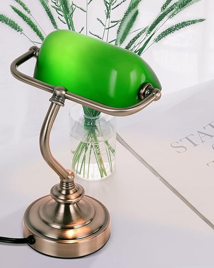 FIRVRE Mini Glass Bankers Lamp, Desk Lamp, Classic Retro Bronze Finish G9 Base, Plug in Vintage Table lamp, Reading Modern for Home Office,Piano Banker Mini Desk Table Lamp,Library(without bulb) - LeafyLoom