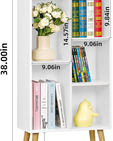 YAHARBO Small White Bookshelf,3 Tier Modern Kids Bookcase with Legs,5 Cube Wooden Bookshelves Storage Shelf,Book Shelves Organizer,Display Bookcases Cabinet for Room Nursery Study - LeafyLoom