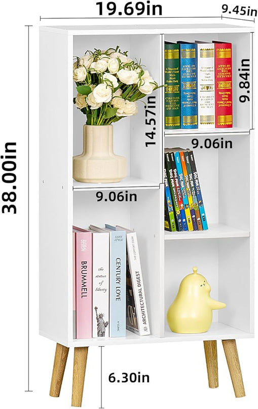 YAHARBO Small White Bookshelf,3 Tier Modern Kids Bookcase with Legs,5 Cube Wooden Bookshelves Storage Shelf,Book Shelves Organizer,Display Bookcases Cabinet for Room Nursery Study - LeafyLoom